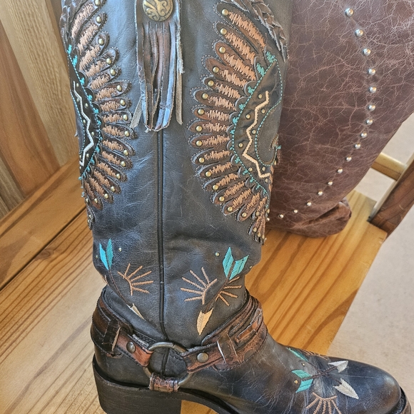 Corral Blue Leather Boots Southwestern Style - Picture 5 of 7